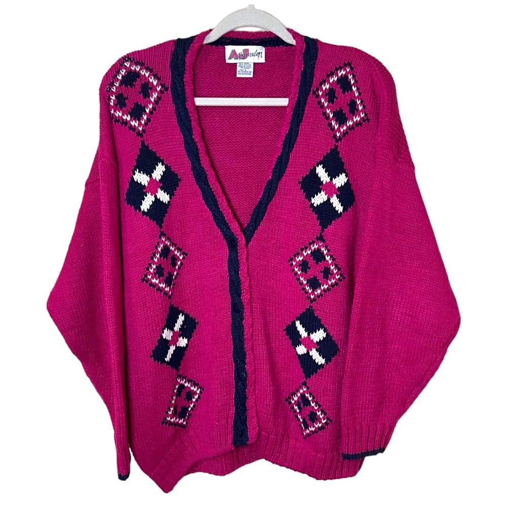 VTG AJ BRANDON Knitted Button Up V-Neck Sweater